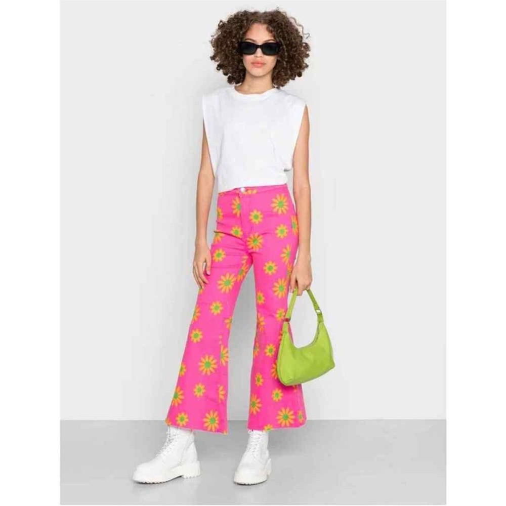 Free People Youthquake Printed Crop Pants Wide Leg color Lipstick Combo Size 26